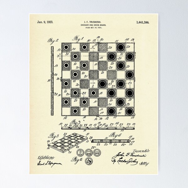 1923 Checker Board Patent Print - Chess board Poster - Checkers Game Drawing  - Game Room Decor - Parlor Game - Checker board Drawing