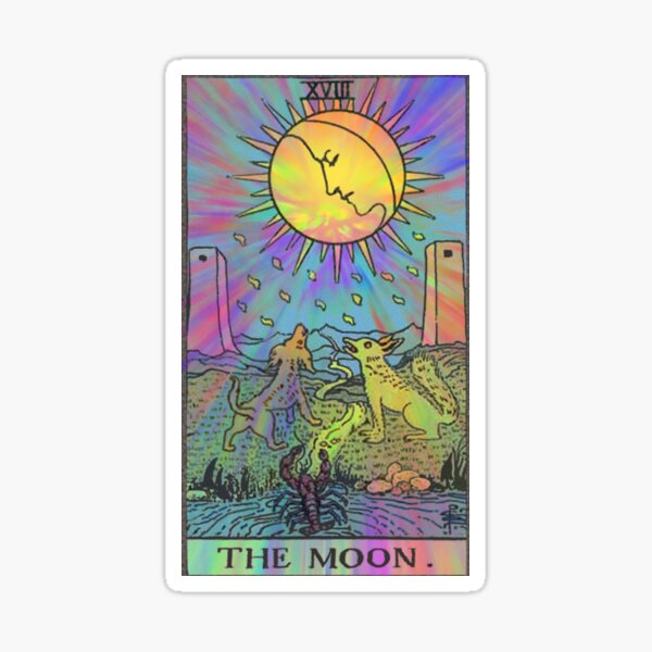 (High Resolution) The Moon - Psychedelic Rider Waite Tarot Card Sticker