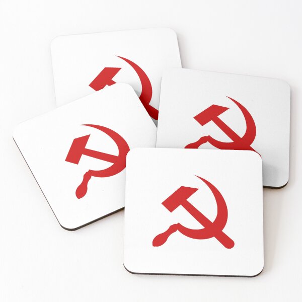 A red hammer and sickle design from the naval ensign of the Soviet Union Coasters (Set of 4)