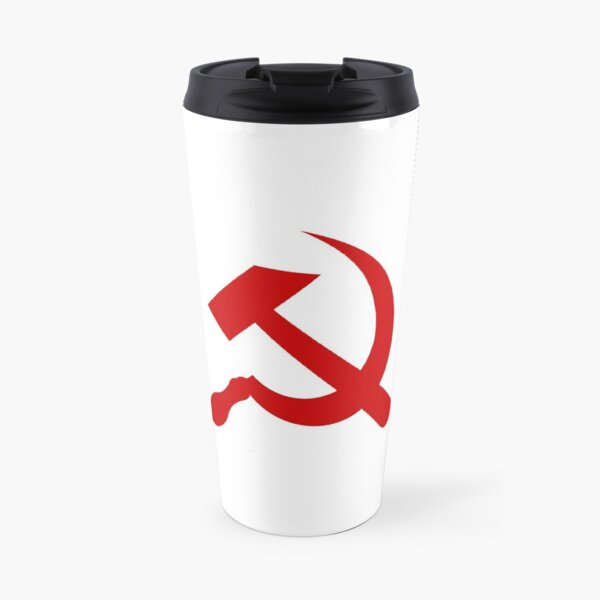 A red hammer and sickle design from the naval ensign of the Soviet Union Travel Mug