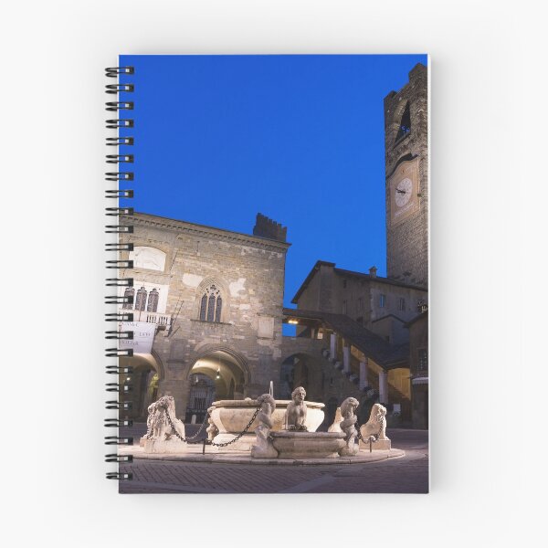 Item preview, Beautiful Bergamo at Night - Piazza Vecchia Contarini Fountain and Campanone Clocktower designed and sold by Georgia Mizuleva.