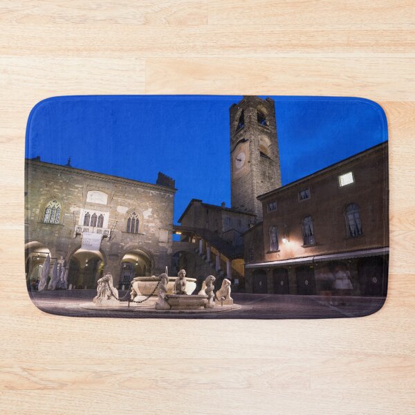 Item preview, Beautiful Bergamo at Night - Piazza Vecchia Contarini Fountain and Campanone Clocktower designed and sold by Georgia Mizuleva.