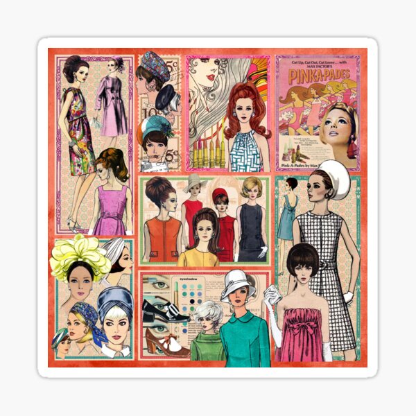 Vista previa del artículo con la obra «Collage de moda de los 60», diseñado y vendido por HeritageScrap.