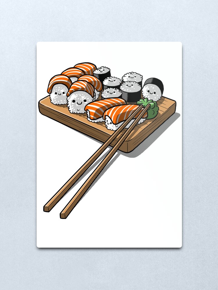Lámina metálica «Kawaii Sushi Comida japonesa linda | Sushi de dibujos  animados» de illustrazione | Redbubble