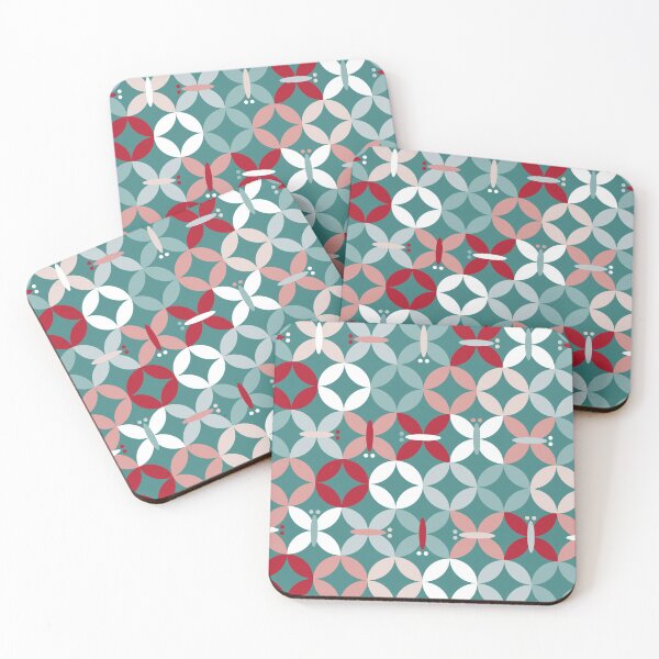 Item preview, geometric butterflies in red and white on green designed and sold by colorofmagic.