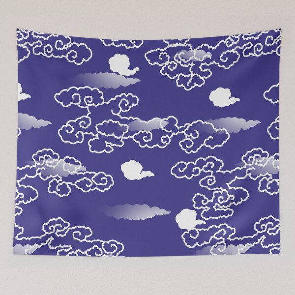 Item preview, Japanese cloud traditional kimono pattern royal blue design   designed and sold by Japanculture.
