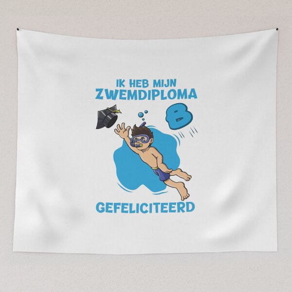 Item preview, Boy is getting here swimming certificate B. Congratulations with your swimming. Ik heb mijn zwemdiploma gehaald tijdens het afzwemmen. Gefeliciteerd! designed and sold by Zwembad Vergelijker.