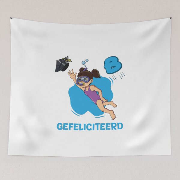 Item preview, Girl is getting here swimming certificate B. Gefeliciteerd met het behalen van je zwemdiploma. Een hele prestatie! designed and sold by Zwembad Vergelijker.