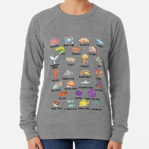A to Z Sea Life Ocean Animals Alphabet ABC Lightweight Sweatshirt
