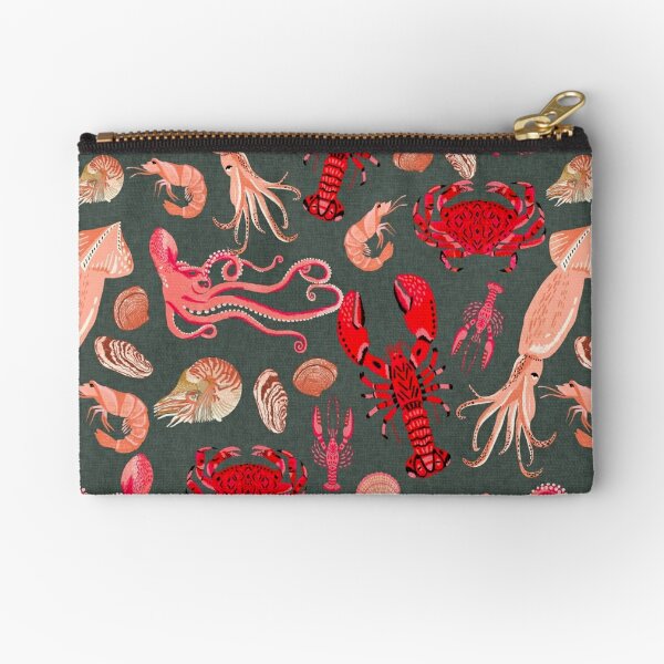 lobsters - ink and watercolor - red Zipper Pouch for Sale by