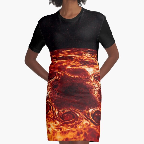 JIRAM imagery of Jupiter's north pole and its hypnotic, seemingly stable arrangement of eight cyclones around a central, large vortex Graphic T-Shirt Dress