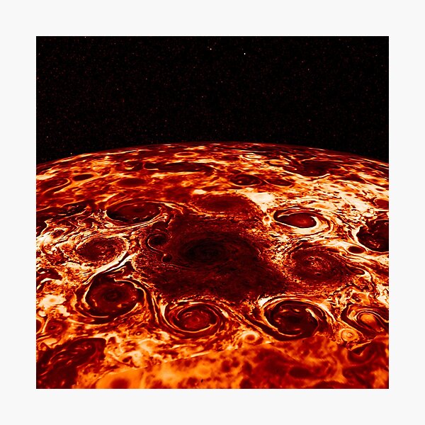 JIRAM imagery of Jupiter's north pole and its hypnotic, seemingly stable arrangement of eight cyclones around a central, large vortex Photographic Print