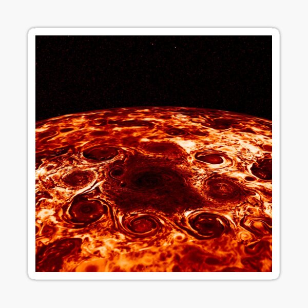 JIRAM imagery of Jupiter's north pole and its hypnotic, seemingly stable arrangement of eight cyclones around a central, large vortex Sticker