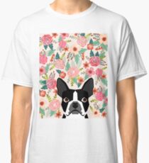 Boston Terrier florals pattern print flowers spring summer cute dog portrait art print dog breed gifts for dog person Classic T-Shirt