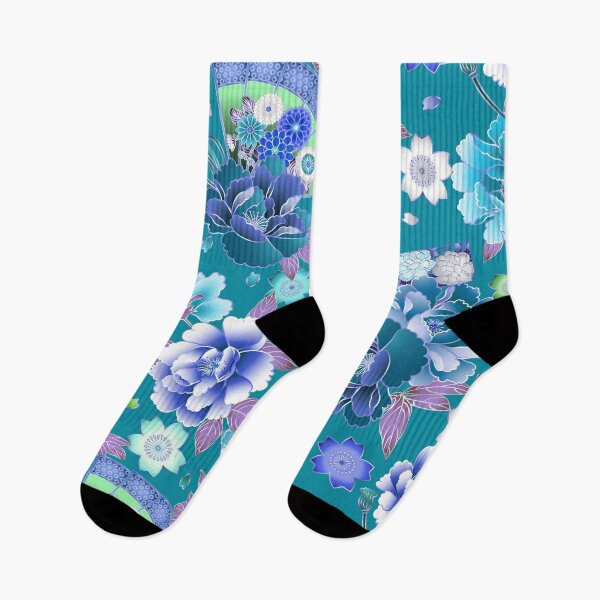 Item preview, blue Japanese kimono flower pattern design - Japanese culture designed and sold by Japanculture.