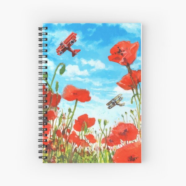 Waltzing Partners, Great War biplane dogfight above a field of poppies. Spiral Notebook
