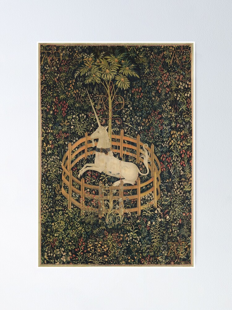 Alternate view of Medieval Unicorn In Captivity Floral Tapestry Poster