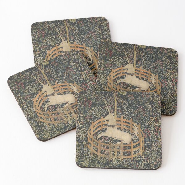 Medieval Unicorn In Captivity Floral Tapestry Coasters (Set of 4)