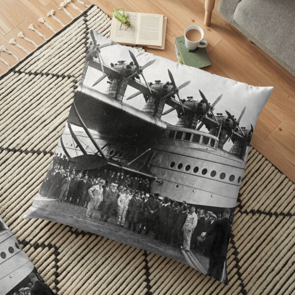 Flying boat. Ancient photography of ancient technique. Floor Pillow