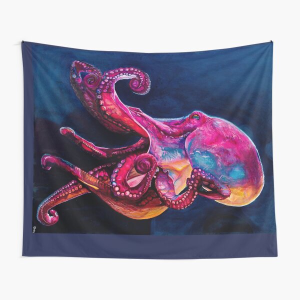 Item preview, Deep colourful pink and blue octopus ink painting from the depths designed and sold by The inked octopus garden .