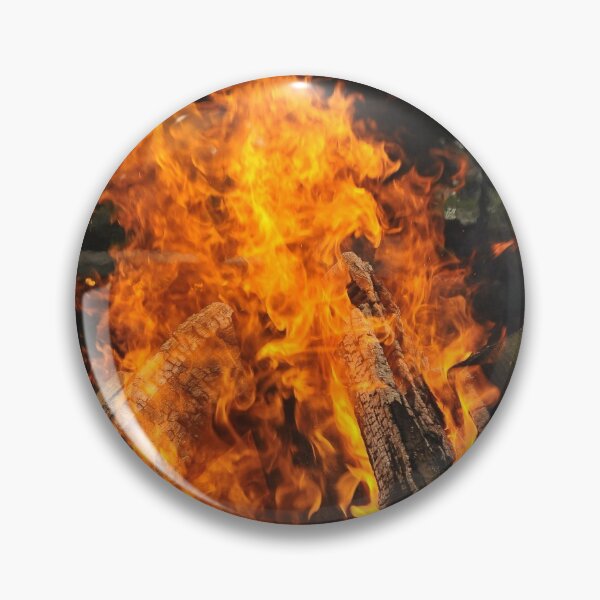 Item preview, Red hot bonfire and logs in the fire dish designed and sold by wineandwords.