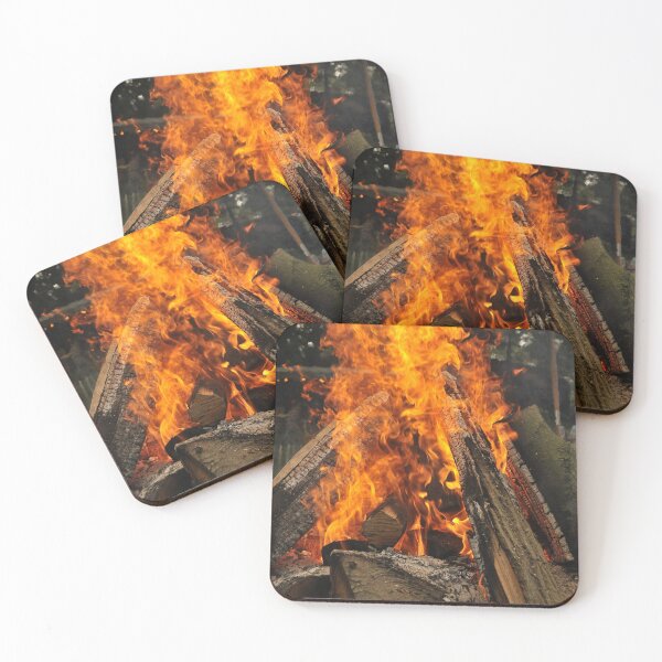 Item preview, Red hot bonfire and logs in the fire dish designed and sold by wineandwords.