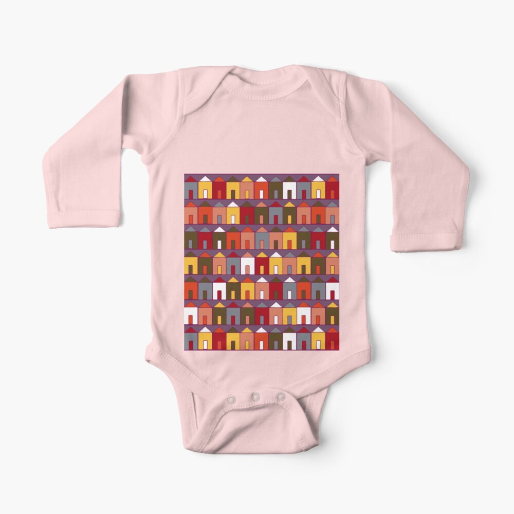 Beach Huts - Plum and Burgundy - Geometric pattern by Cecca Designs Baby One-Piece