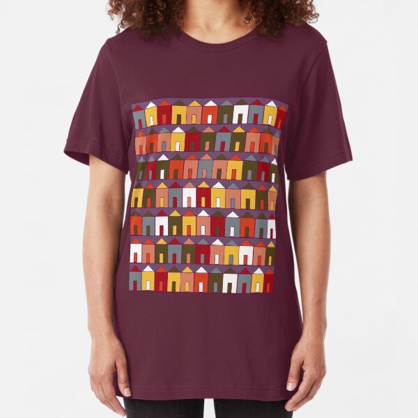 Beach Huts - Plum and Burgundy - Geometric pattern by Cecca Designs Slim Fit T-Shirt