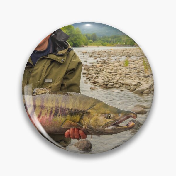 Item preview, A happy sport fisherman holding up a big trophy Chum Salmon designed and sold by SnapTPhotograph.
