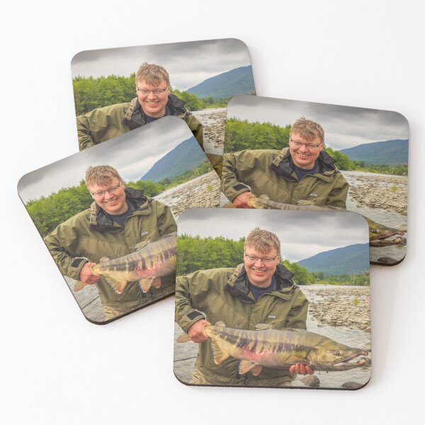 Item preview, A happy sport fisherman holding up a big trophy Chum Salmon designed and sold by SnapTPhotograph.
