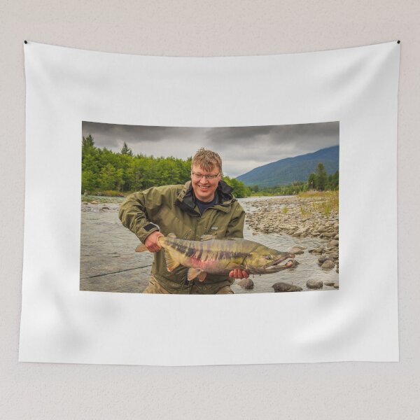 Item preview, A happy sport fisherman holding up a big trophy Chum Salmon designed and sold by SnapTPhotograph.