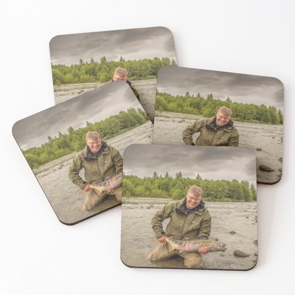 Item preview, A happy sport fisherman holding up a big trophy Chum Salmon designed and sold by SnapTPhotograph.