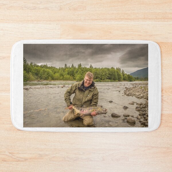Item preview, A happy sport fisherman holding up a big trophy Chum Salmon designed and sold by SnapTPhotograph.
