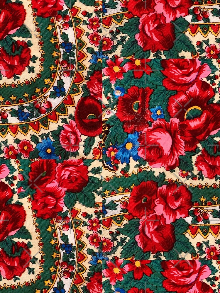 Foulard rouge motifs fleurs