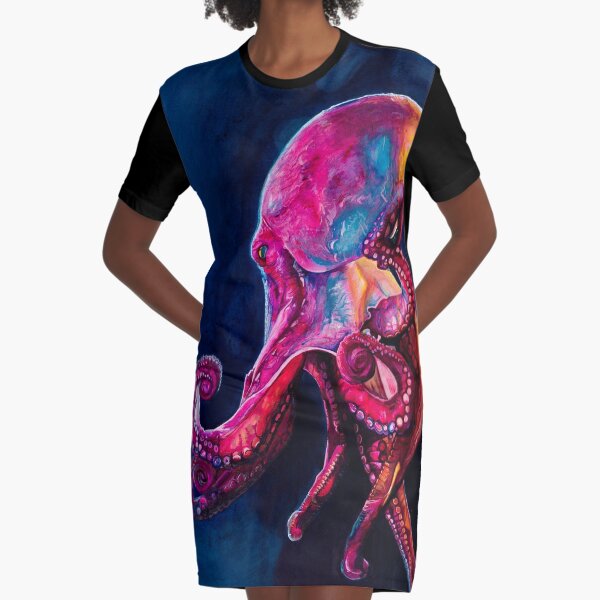 Artikel-Vorschau von Tiefes buntes rosa und blaues Tintenfischmalerei aus den Tiefen, designt und verkauft von The inked octopus garden .