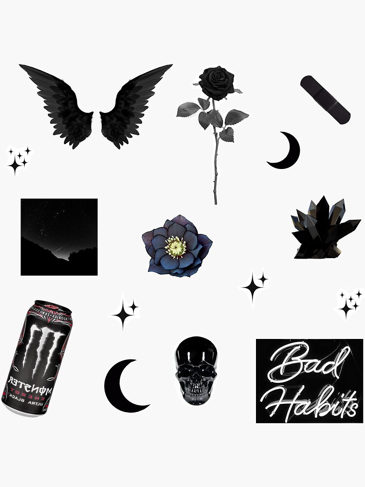 Black dark aesthetic sticker pack *medium or large looks best* Sticker  for Sale by Lil-Undead