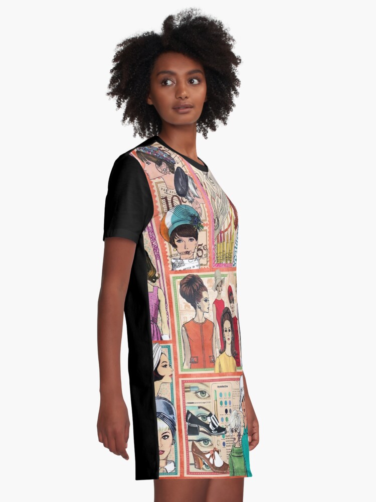 60s Fashion Collage Graphic T-Shirt Dress for Sale by HeritageScrap