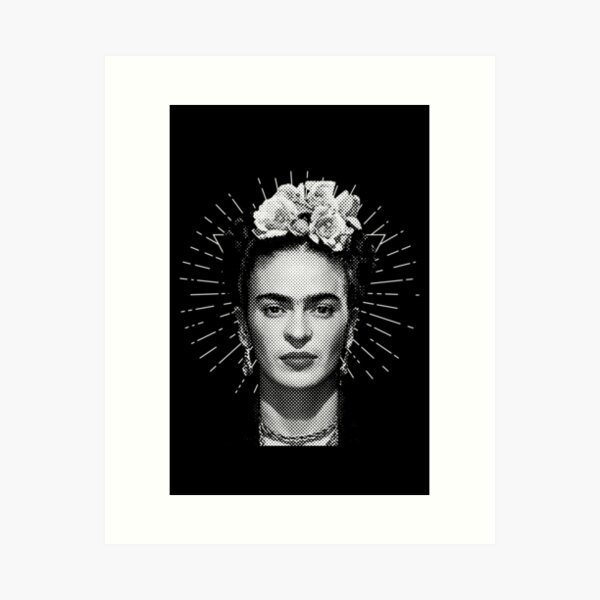 Aperçu de l'œuvre Imprimé Frida Kahlo, fleurs, noir et blanc créée et vendue par Adriana C (All about Frida).