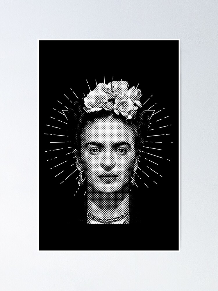 Poster avec l uvre Imprim Frida Kahlo fleurs noir et blanc