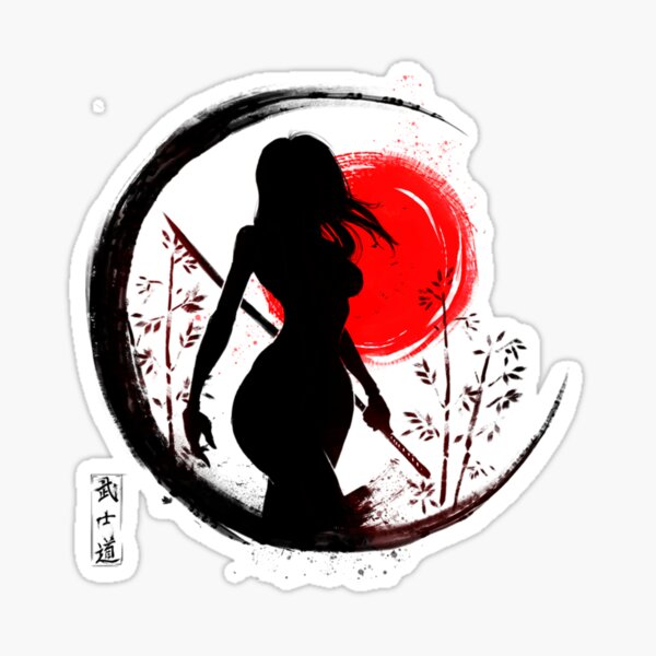 Anime japonés - Espada Katana de mujer guerrera samurái chica luna roja Pegatina