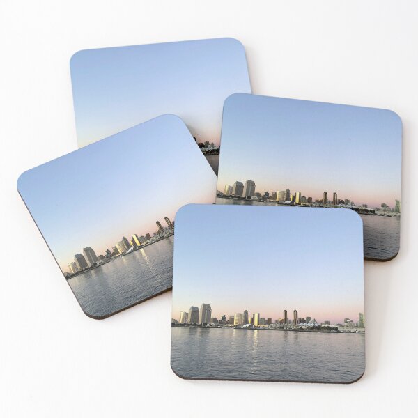 Item preview, San Diego Skyline Downtown Sea Waves Ocean Pacific Seaside Pier Sunset Reflections Horizon Landscape Outdoors Nature Art  designed and sold by gkao.