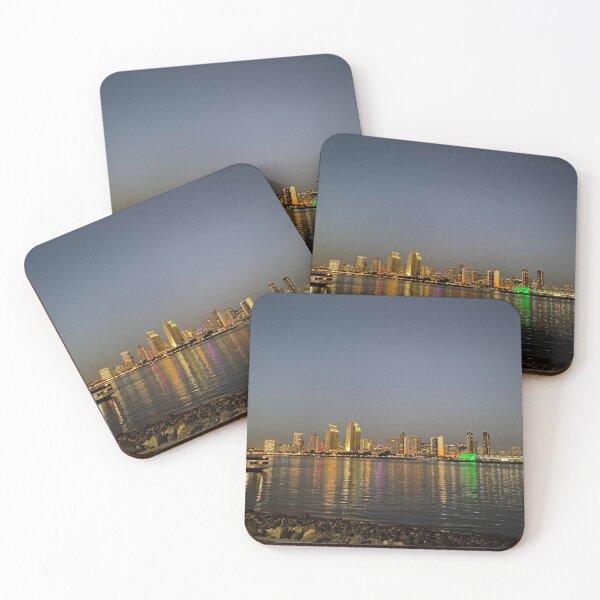 Item preview, San Diego Skyline Downtown Sea Waves Ocean Pacific Seaside Pier Evening Night Reflections Horizon Landscape Outdoors Nature Art  designed and sold by gkao.