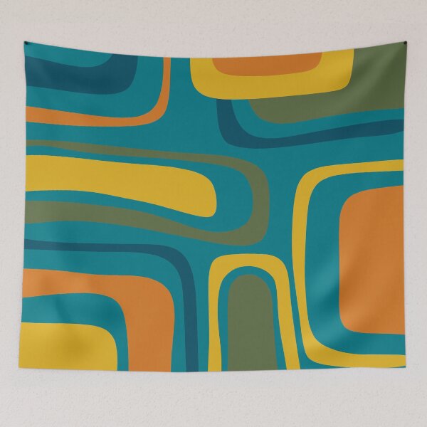 Item preview, Palm Springs Retro Midcentury Modern Abstract Pattern in Moroccan Orange, Mustard, Olive, Blue, and Teal designed and sold by kierkegaard.
