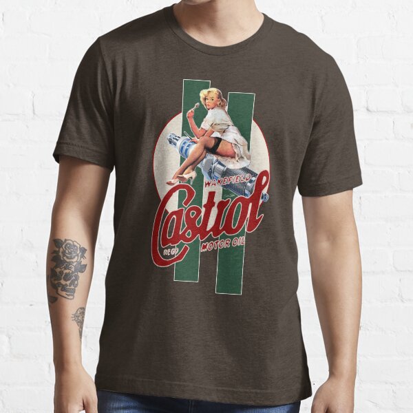 Castrol Vintage Pin Up Girl Classic Stripes T-Shirt, Sweat à capuche, autocollant, masque T-shirt essentiel
