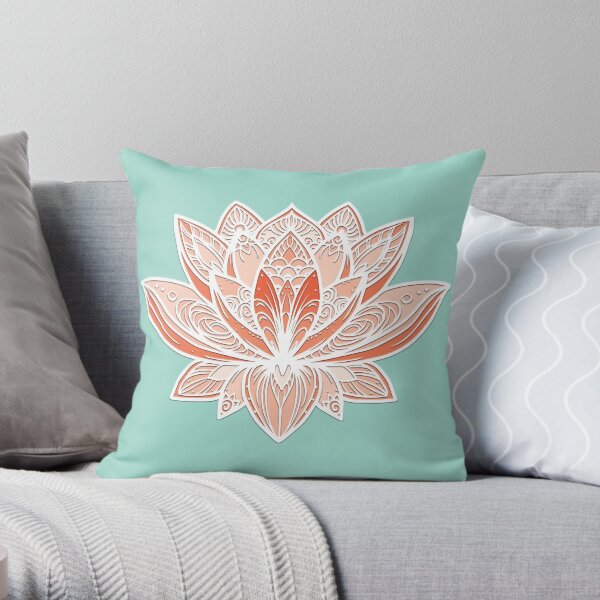 Lotus Mandala (Cantaloupe Peach) Throw Pillow
