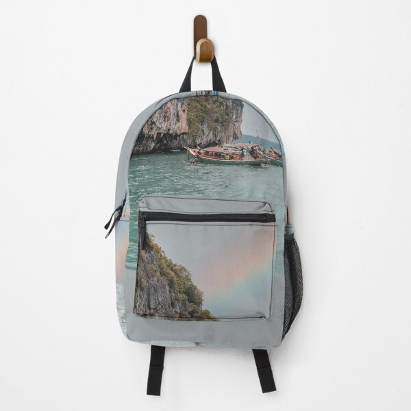 Item preview, After Rain Rainbow in Thailand and Rocky Shore Colorful Local Boats with Tourist designed and sold by manda1988.