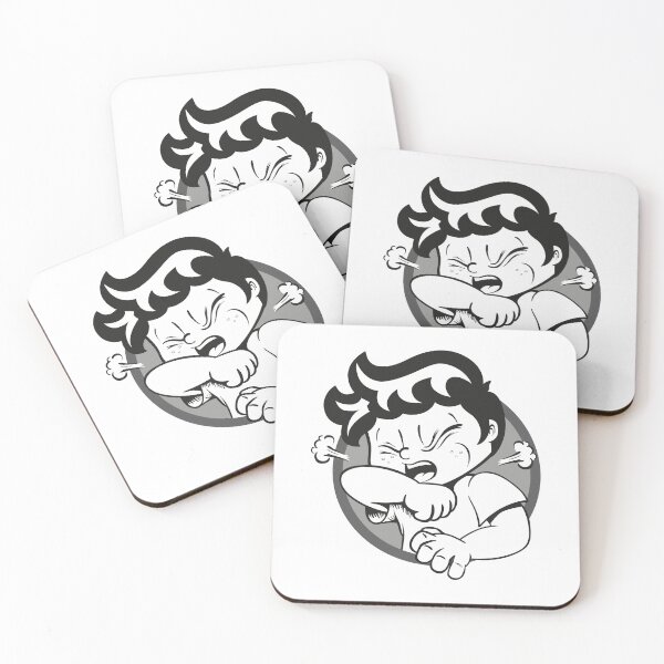 Item preview, Illustration child with tuft, with cough symptom, art line black. Ideal for health and institutional newsletters designed and sold by LucianoCosmo.