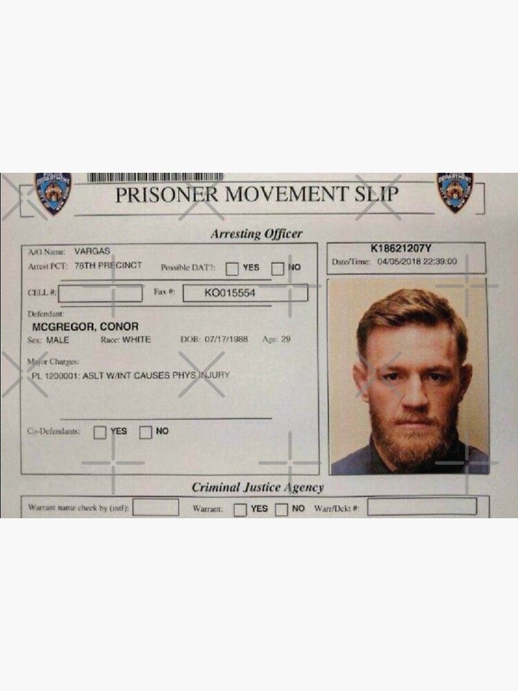 "Conor McGregor NYPD Mugshot " Sticker By BermanDesigns | Redbubble