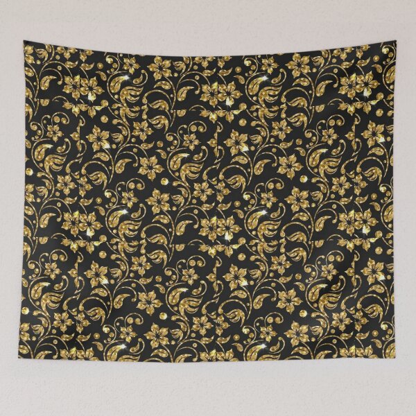 Item preview, Gold flower pattern with black background designed and sold by astrunb5.