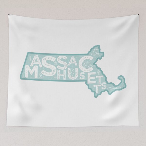 Item preview, Massachusetts Map Typography Blue designed and sold by HelloGentry.